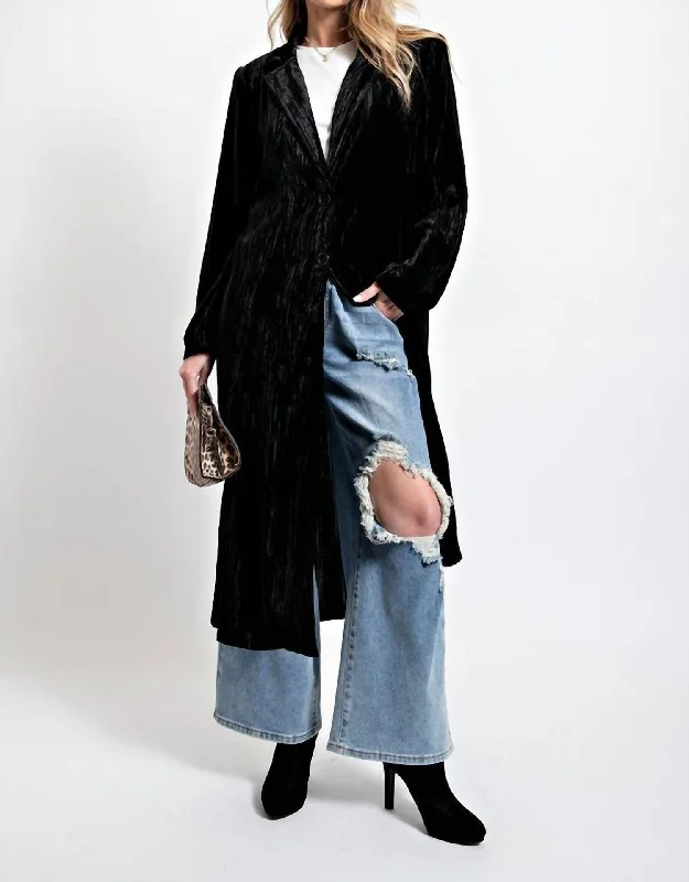 Unleash Your Trend Driven Style Ice Velvet Maxi Coat In Black