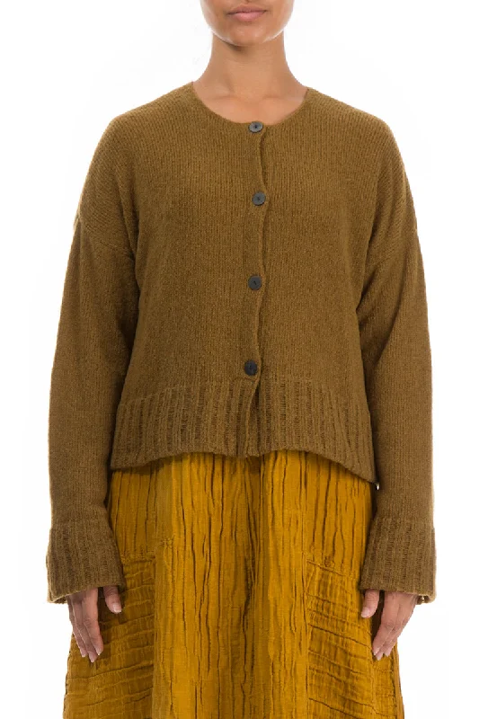 Crazy Price Slashing Ribbed Hem Mustard Wool Cardigan