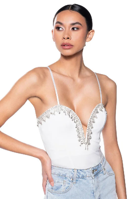 Free Spirited Fashion NUMBER ONE EMBELLISHED DEEP V BODYSUIT