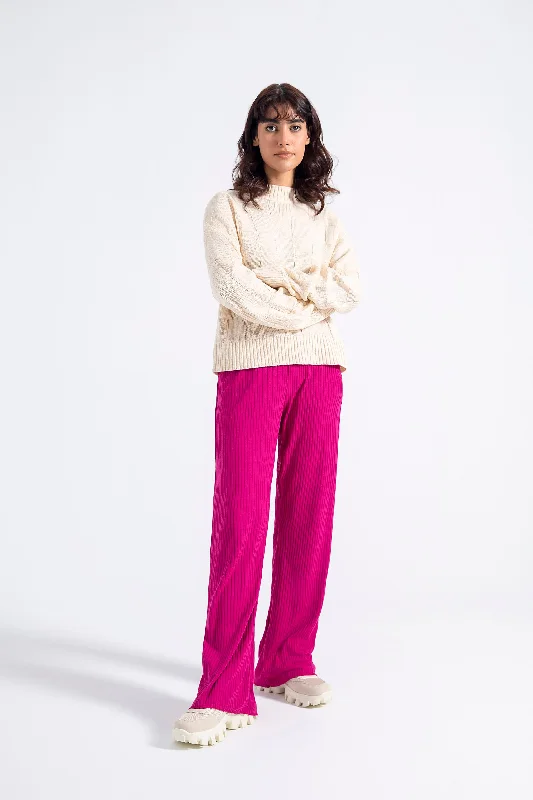 Mega Sale Flared Fit Ribbed Trousers with Side Pockets