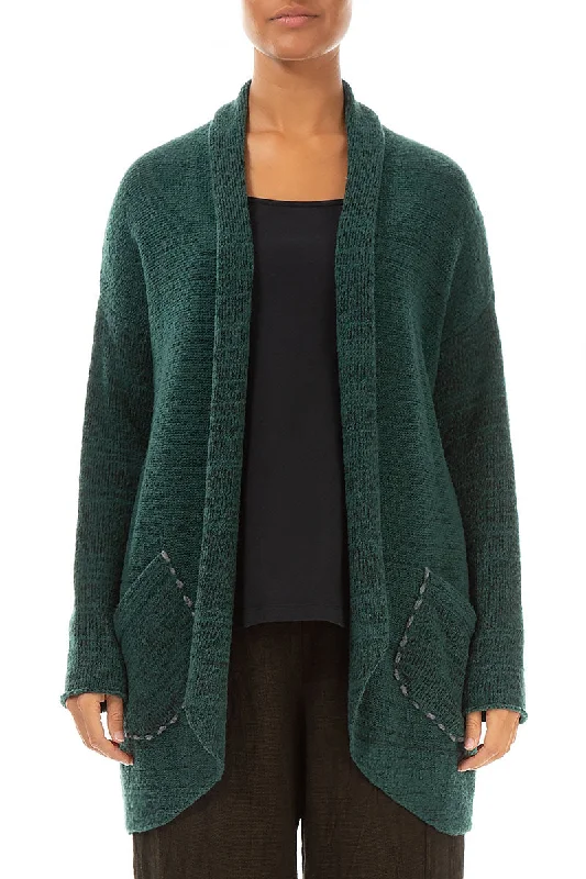 Fashion Sale Decorated Pocket Open Green Wool Cardigan