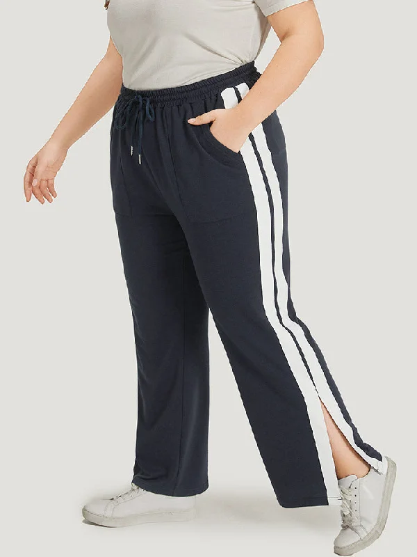 Effortless Chic Apparel Two Tone Slant Pocket Bowknot Split Side Sweatpant