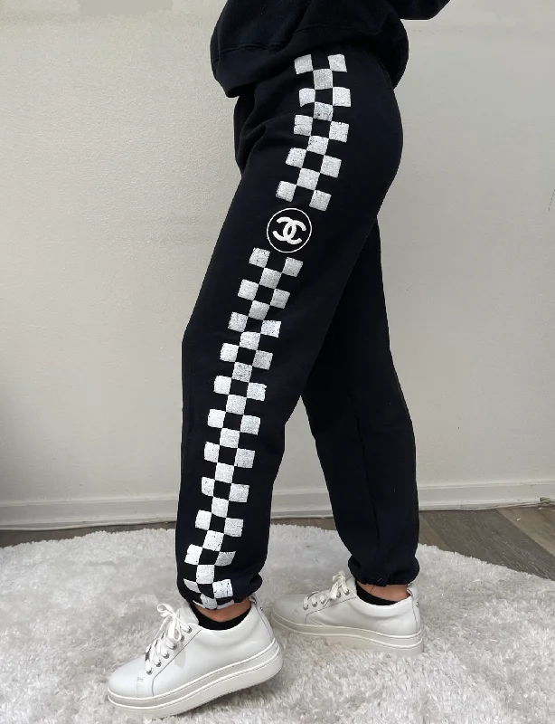 Stylish Basics Puff Chanel CC Checkerboard Sweatpants, Black