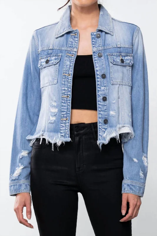 Discount Price Distressed Fitted Denim Jacket In Blue