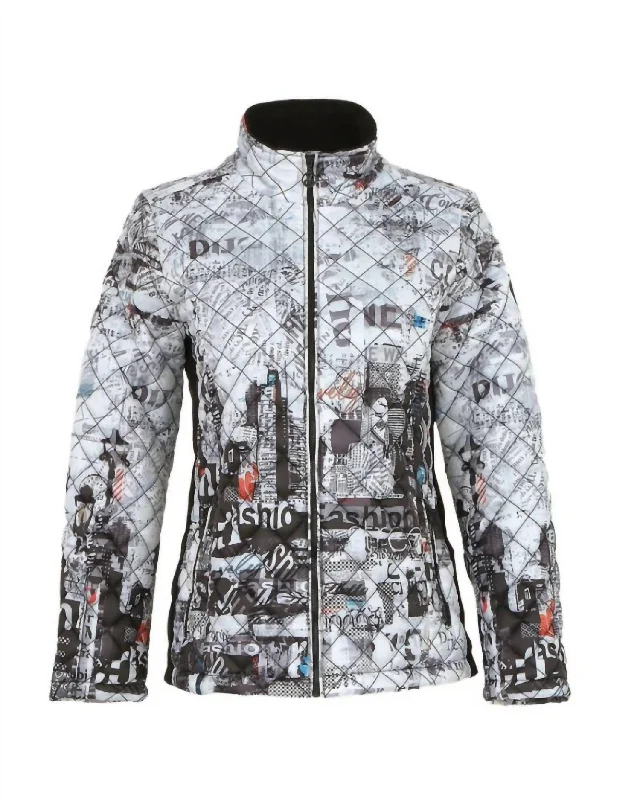 Sale Clothes Online Women's City Life Print Puffer Jacket In White,black