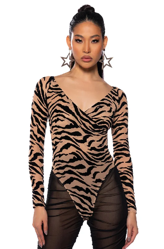 Luxury Fashion WILD THING FLOCKED LONG SLEEVE BODYSUIT