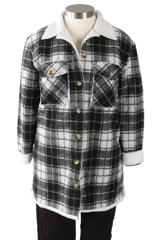 Imeless Style Women's Sherpa Plaid Jacket In Black/grey