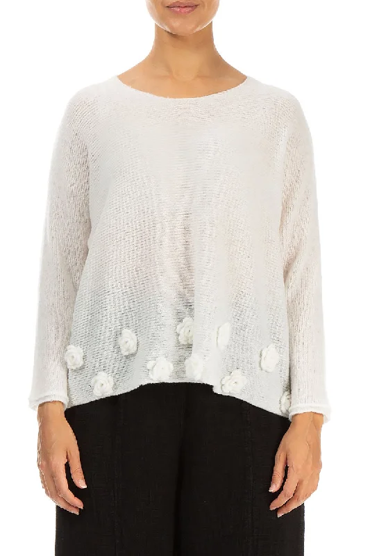 Limited Time Offers Flowers White Wool Sweater