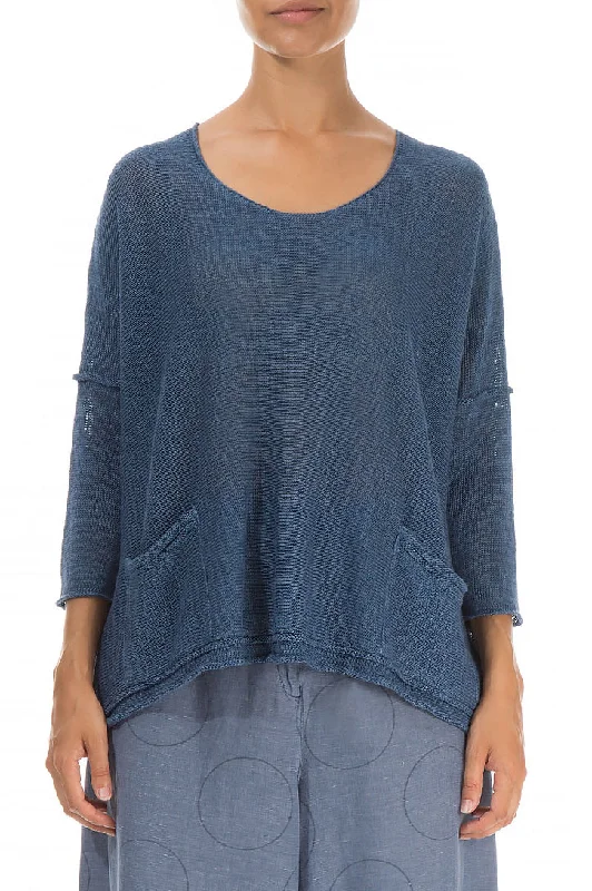 Must Haves Two Pockets Blue Linen Jumper