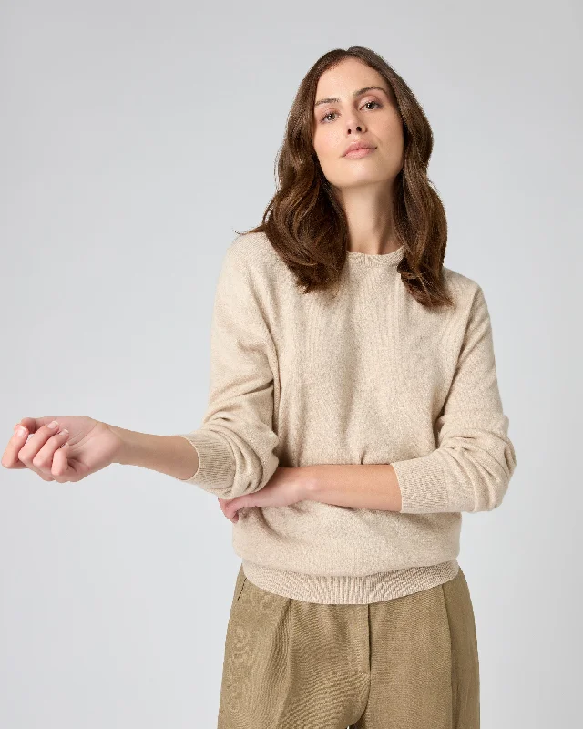 End Of Season Clearance Women's The Oxford Round Neck Cashmere Jumper Heather Beige Brown