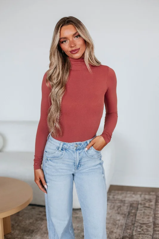 Colorful Clothing Holly Turtle Neck Bodysuit - Brick