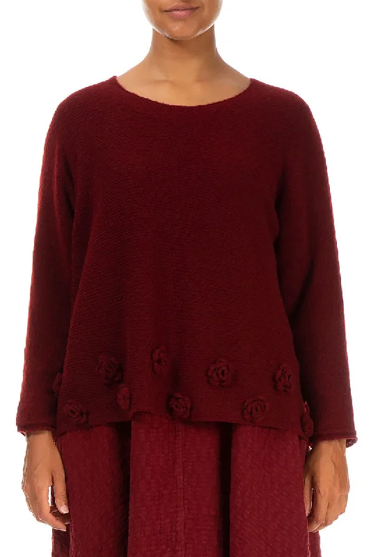 Huge Price Cut Flowers Maroon Wool Sweater