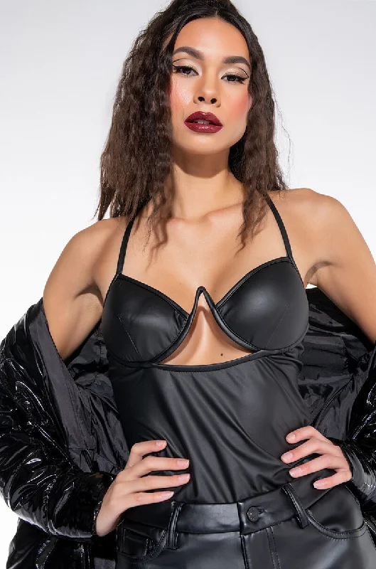 Extreme Clearance Deals HEY, MA FAUX LEATHER BODYSUIT