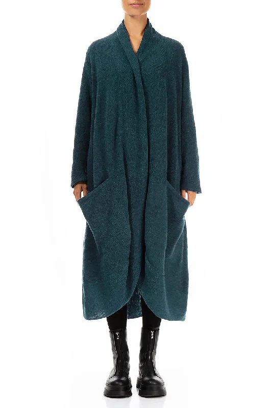 Travel Essentials Long Open Teal Wool Cardigan