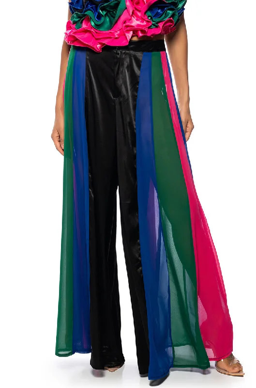 Versatile Style Wardrobe JUST MY LUCK SATIN WIDE LEG MESH PANEL PANT