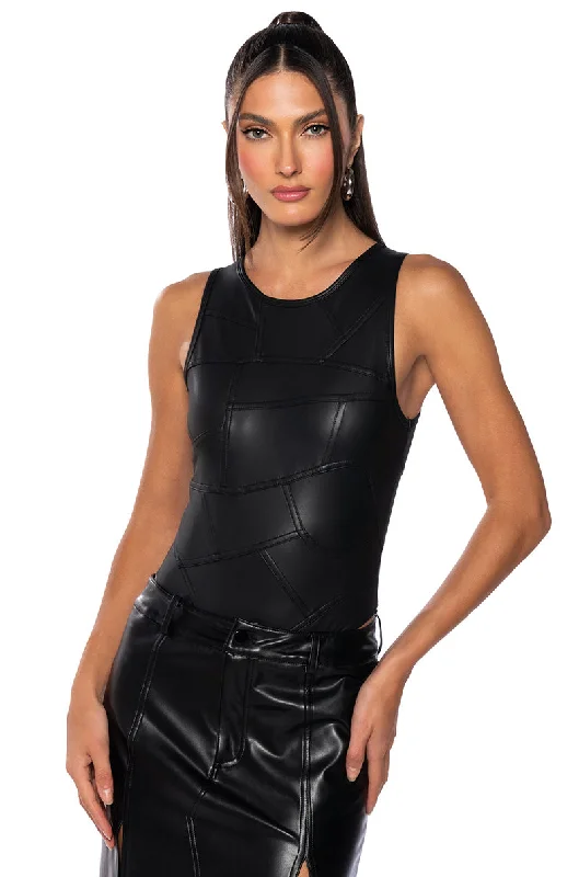 Casual Chic Clothing AMELIA FAUX LEATHER SLEEVELESS BODYSUIT