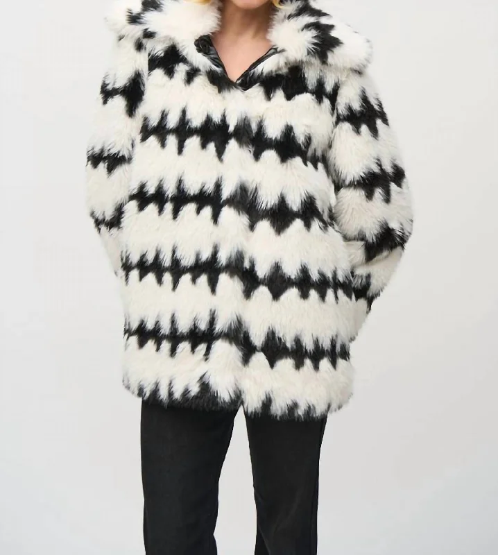 Must-Have Styles Reversible Faux Fur Stripe Coat In Black/white