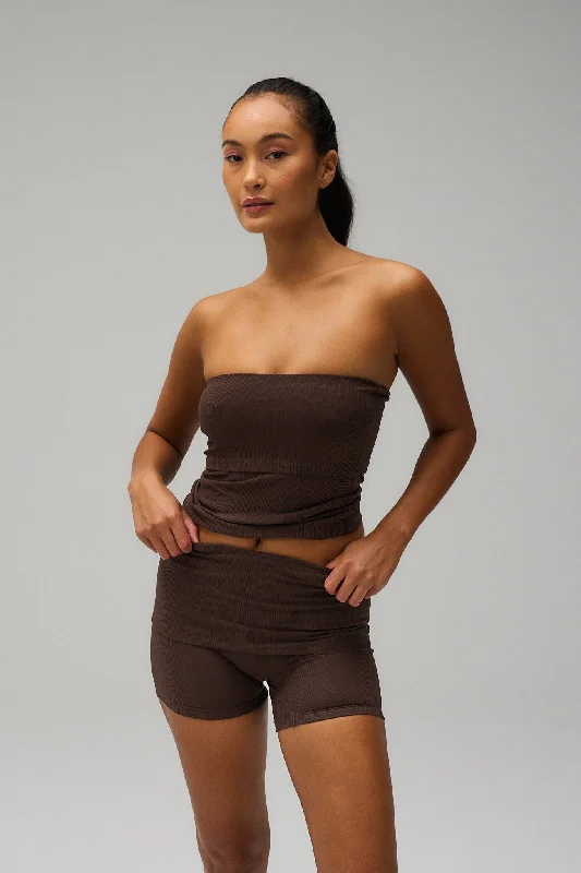 Chic Women’s Clothing Rib Tube Top - Pecan Brown