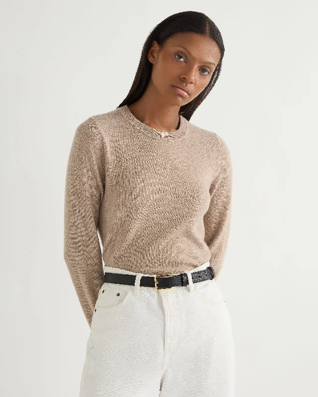 Forward Trendsetter Women's Hallie Round Neck Cashmere Jumper Oatmeal Brown