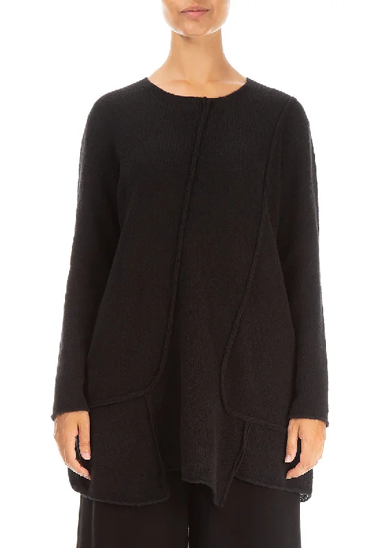 Don't Miss Out Exposed Seam Loose Black Wool Sweater