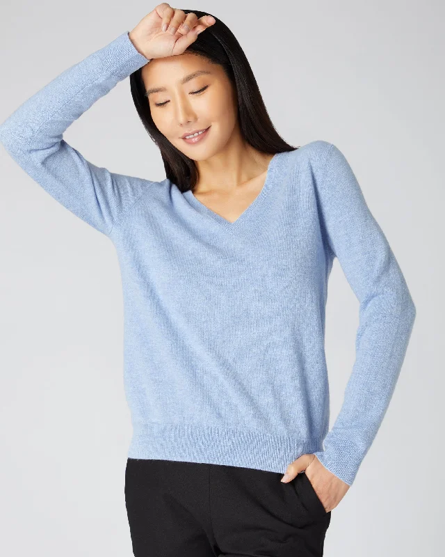 Chic Styles Women's Phoebe V Neck Cashmere Jumper Cornflower Blue